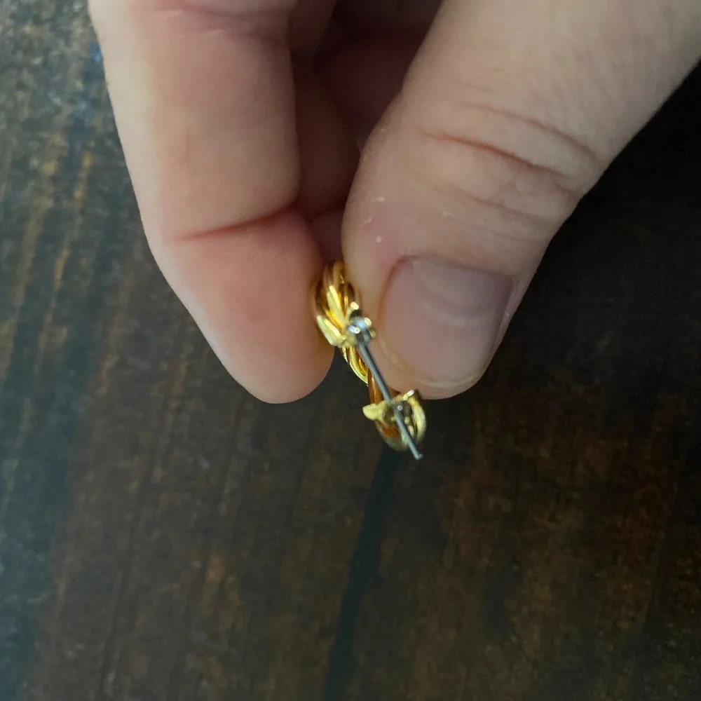 Gold Tone Twisted Rope Hoop Earrings Braided Latch Back Textured‎ Jewelry
